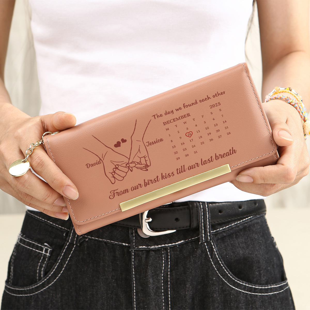 Personalised Purse Pink Calendar Wallet with Hand Design for Her