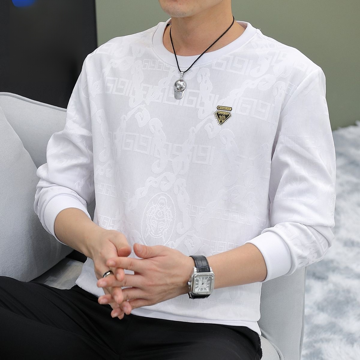 남성 자가드 긴팔 상의