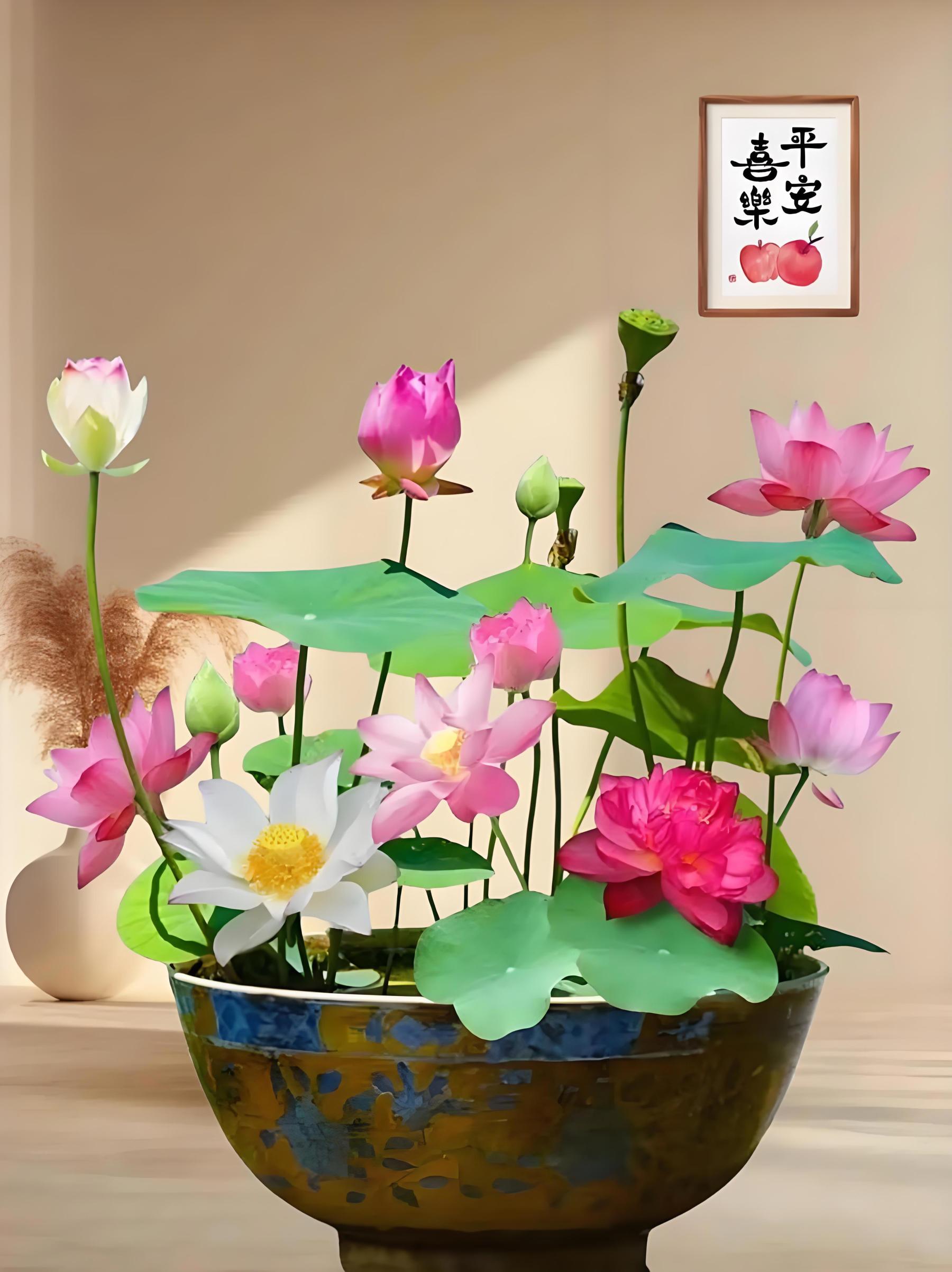🔥🔥🔥【재물운 초래】관상용 수반 연꽃! 물이 있으면 살 수 있고, 2일 만에 꽃눈이 나오며, 15일 만에 아름다운 꽃이 핍니다. 겨울에도 여전히 피어남
