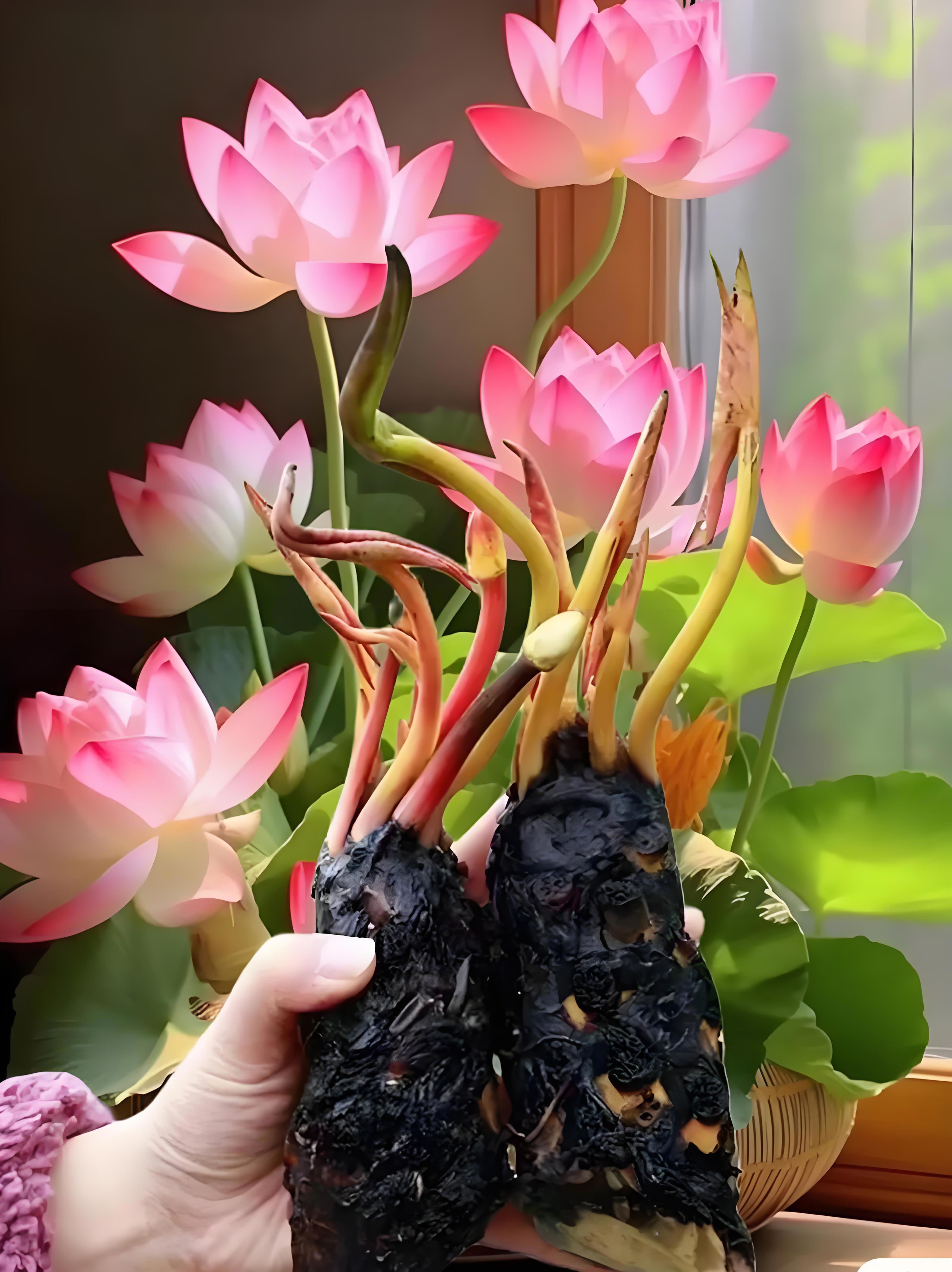 🔥🔥🔥【재물운 초래】관상용 수반 연꽃! 물이 있으면 살 수 있고, 2일 만에 꽃눈이 나오며, 15일 만에 아름다운 꽃이 핍니다. 겨울에도 여전히 피어남