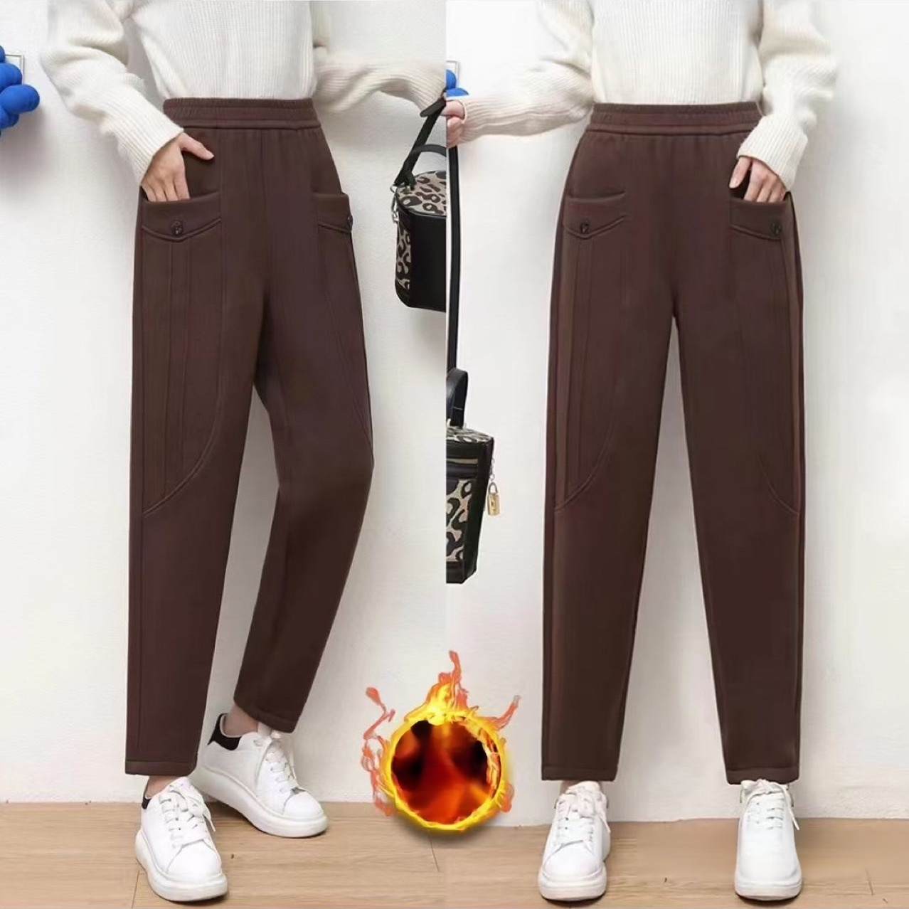 기모 보온 하이웨이스트 날씬해 보이는 배기바지  