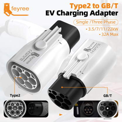 Feyree Type2 to GB/T Adapter 7KW 22KW Type 2 IEC 62196-2 to GB/T Converter for China Standard Electric Vehicle Charging EV Connector 16A 32A