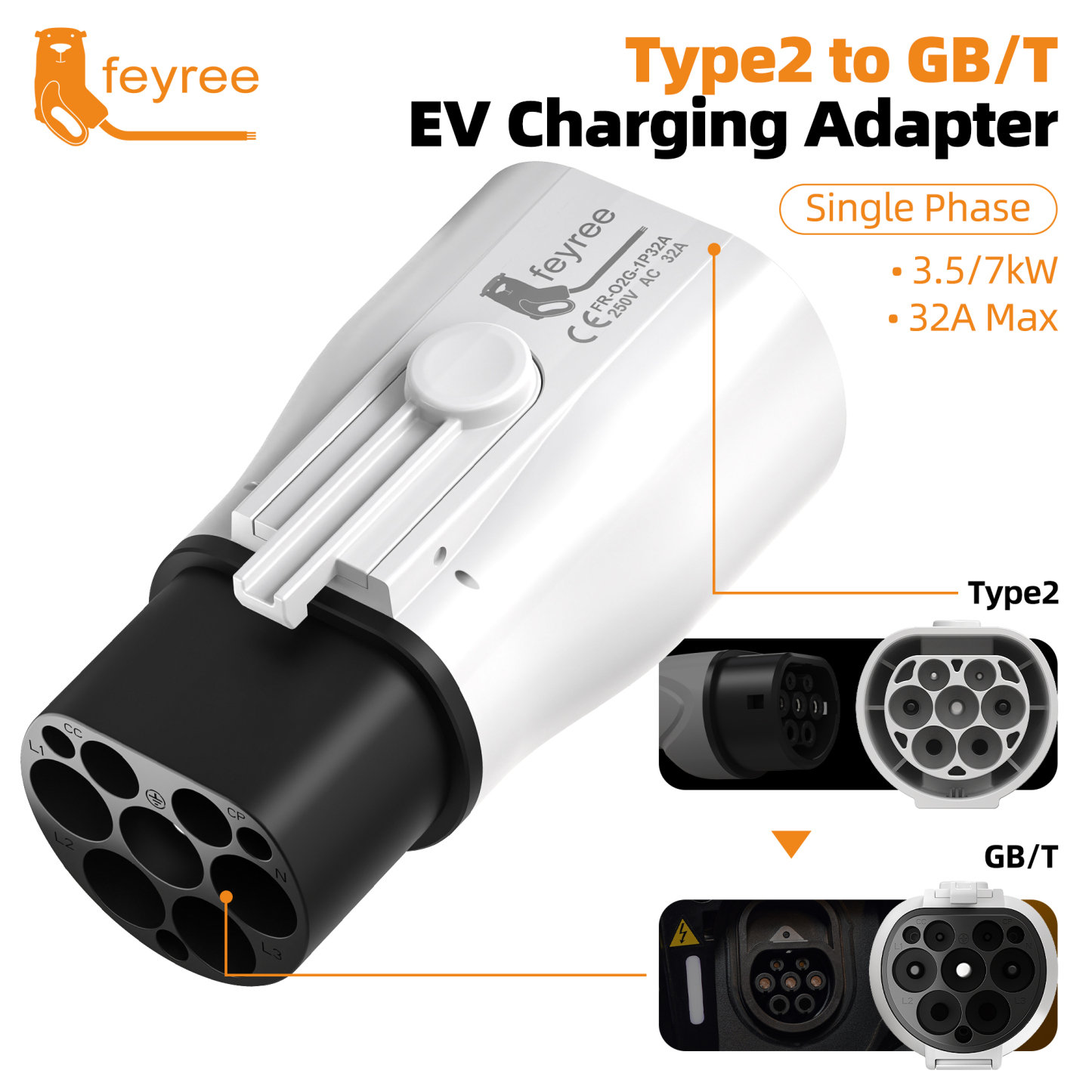 Type 2 to GB/T Adapter for Electric Car Charging