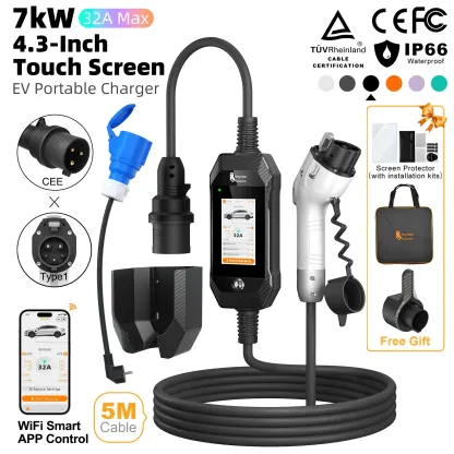 feyree 4.3'' TouchScreen  7kW Type1 Charger Portable EV Charger 