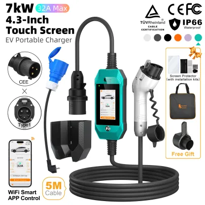 feyree 4.3'' TouchScreen  7kW Type1 Charger Portable EV Charger 
