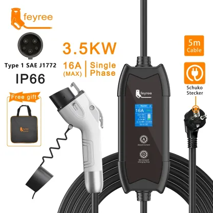 feyree Flying Cat Type 1 EV Charger: 3.5KW - 16A Portable Standard Charging Box (Manual Local Control, 5m Cable, Stable Plug-and-Play EVSE)