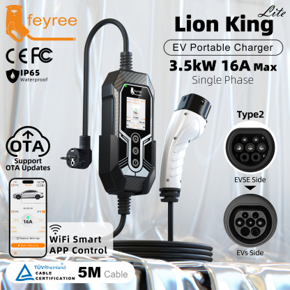 feyree 3.5kW Type 2 EV Charger High Security Smart Temperature Control with Remote APP OTA Upgrade and Real-time Charging Log