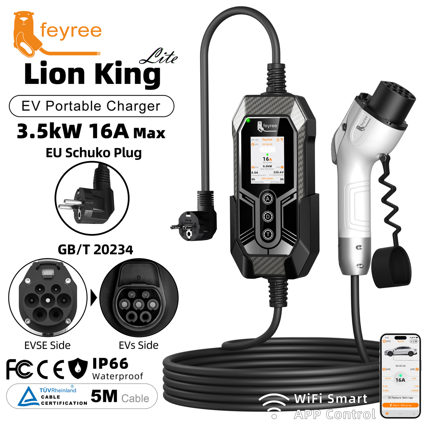 3.5kW GB/T EV Charger, OTA & Temp Plug