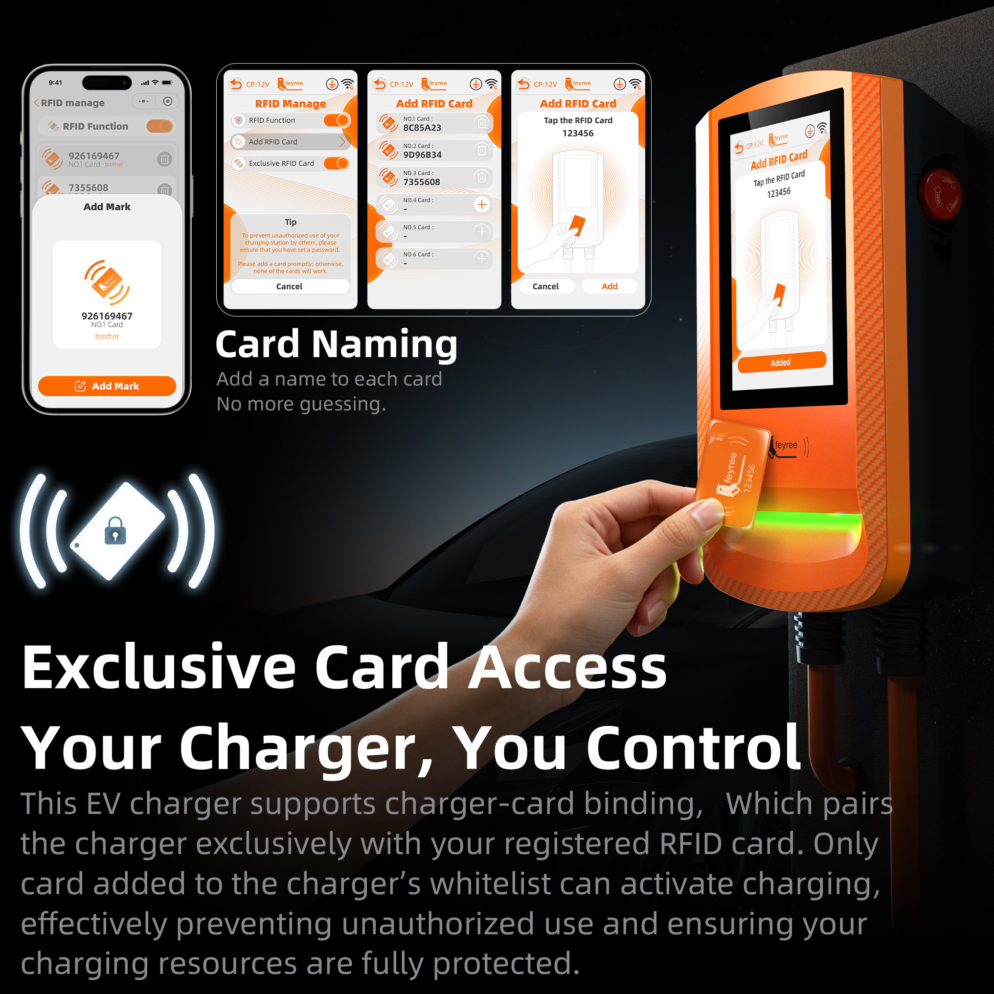 Feyree 7 inch Touch Screen Type 1 EV Charger Wallbox with Screen Lock Password Safety Exclusive RFID Protection and OTA Upgrade