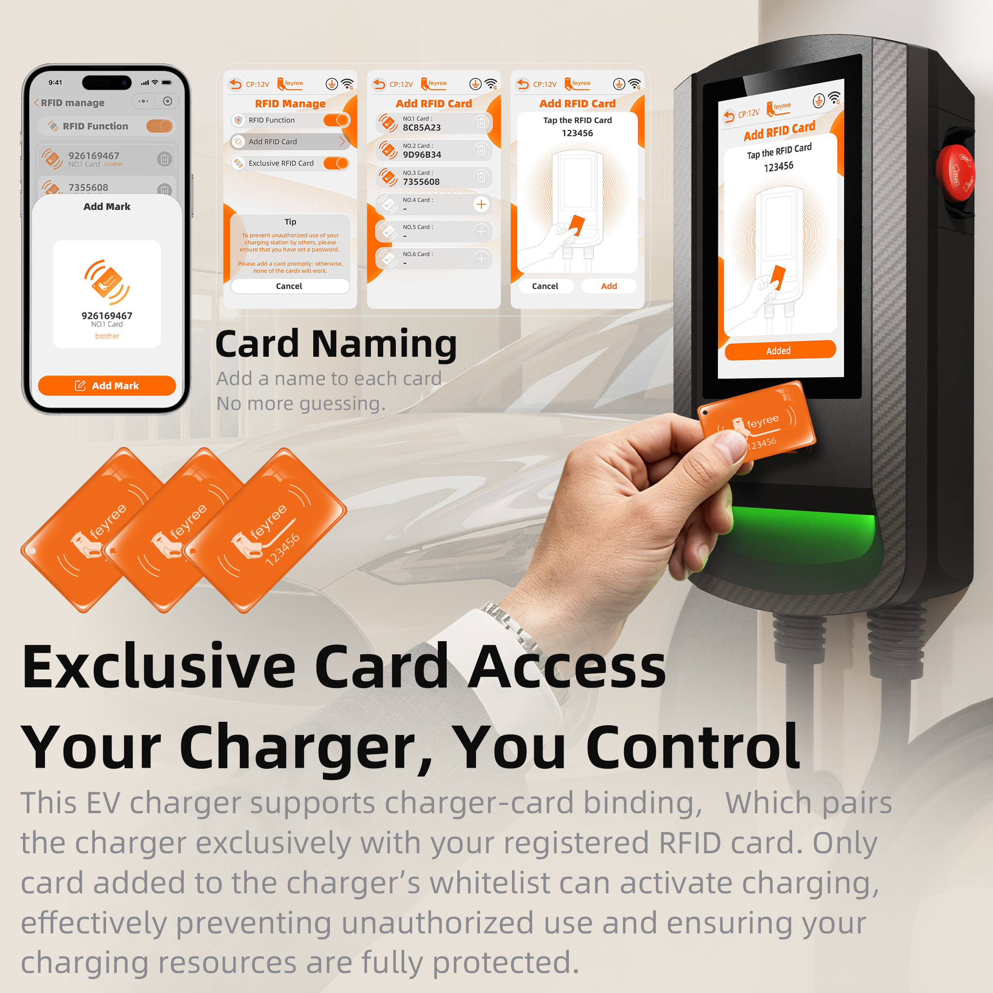 feyree Tesla 7.6/9.6/12kW EV Charger Wallbox 7Inch Touch Smart APP Control OTA Upgrade Charging Log Home EV Charging Station
