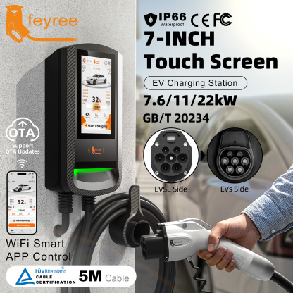 feyree GBT EV Wallbox RFID Card&Smart APP Control 7Inch Touch Screen OTA Upgrade Charging Log Home Charging Station for EV cars
