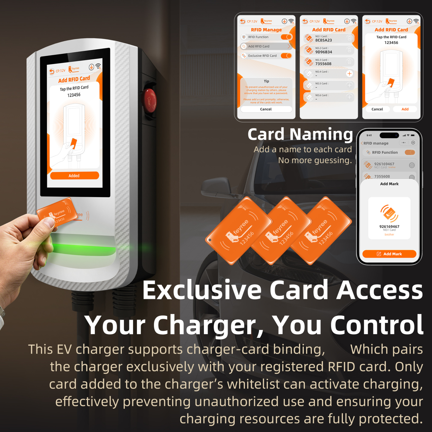 Feyree GBT EV Charger 7 Inch Touch Screen Password Lock with Charging History and OTA Upgrade Smart Home Charging Station