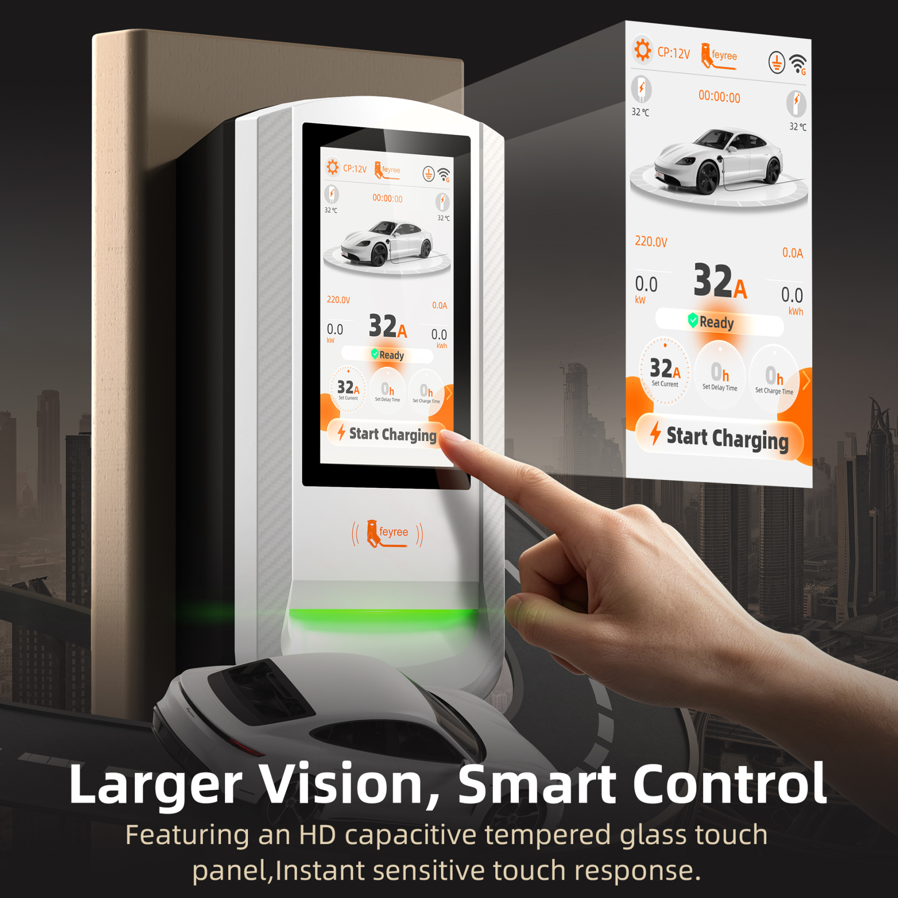 Feyree Type1 EV Wallbox with 7-Inch Touch Screen OTA Upgrade Smart APP Charging History & Safety for Exclusive Home Use