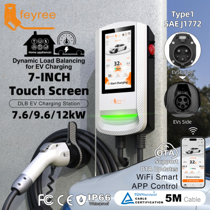 Feyree Type1 7Inch Touchscreen Single Phase EV Wallbox Smart Dynamic Load Balance OTA Upgrade Smart Home Charging Station