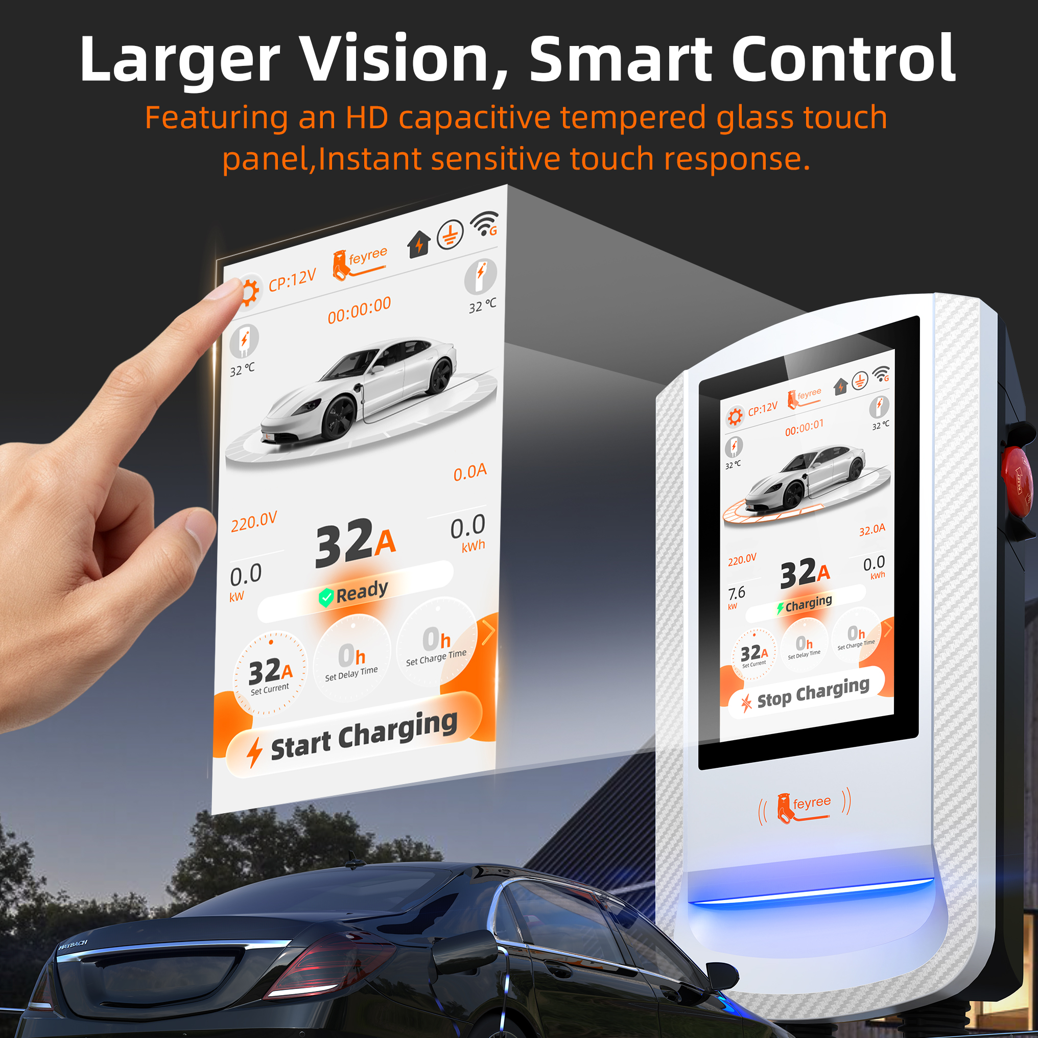 Feyree TS-NACS 12kW 50A EV Wallbox Smart Dynamic Load Balance&OTA &Charging Log&APP Control EV Charging Station for Outdoor Use