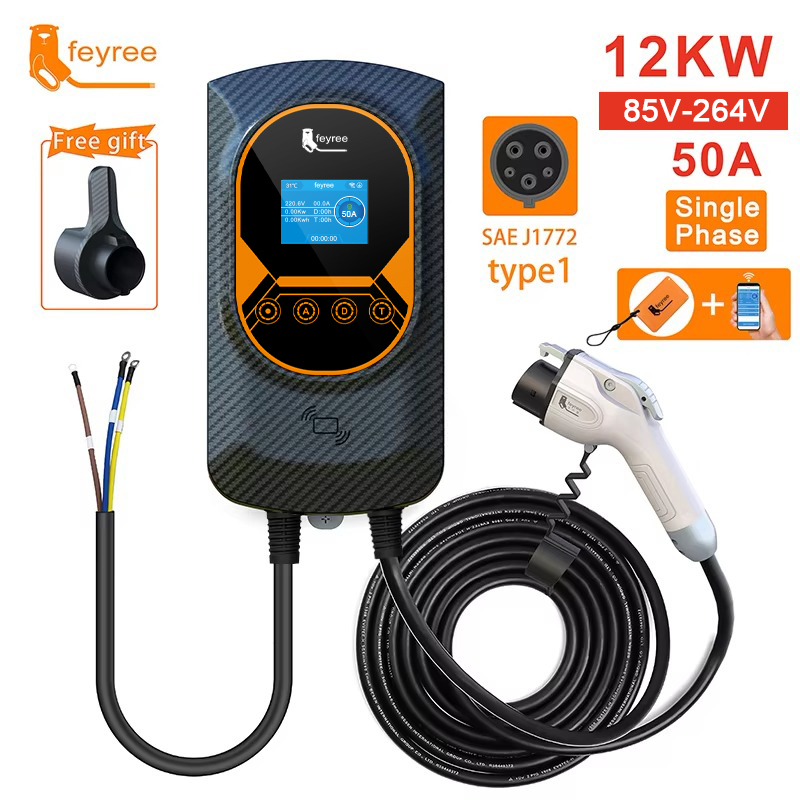 feyree EV Charger Type1 EVSE Wallbox 32A 7.6KW 40A 9.6KW 50A 12KW 1Phase j1772 Adapter APP Control for Electric Vehicle Car