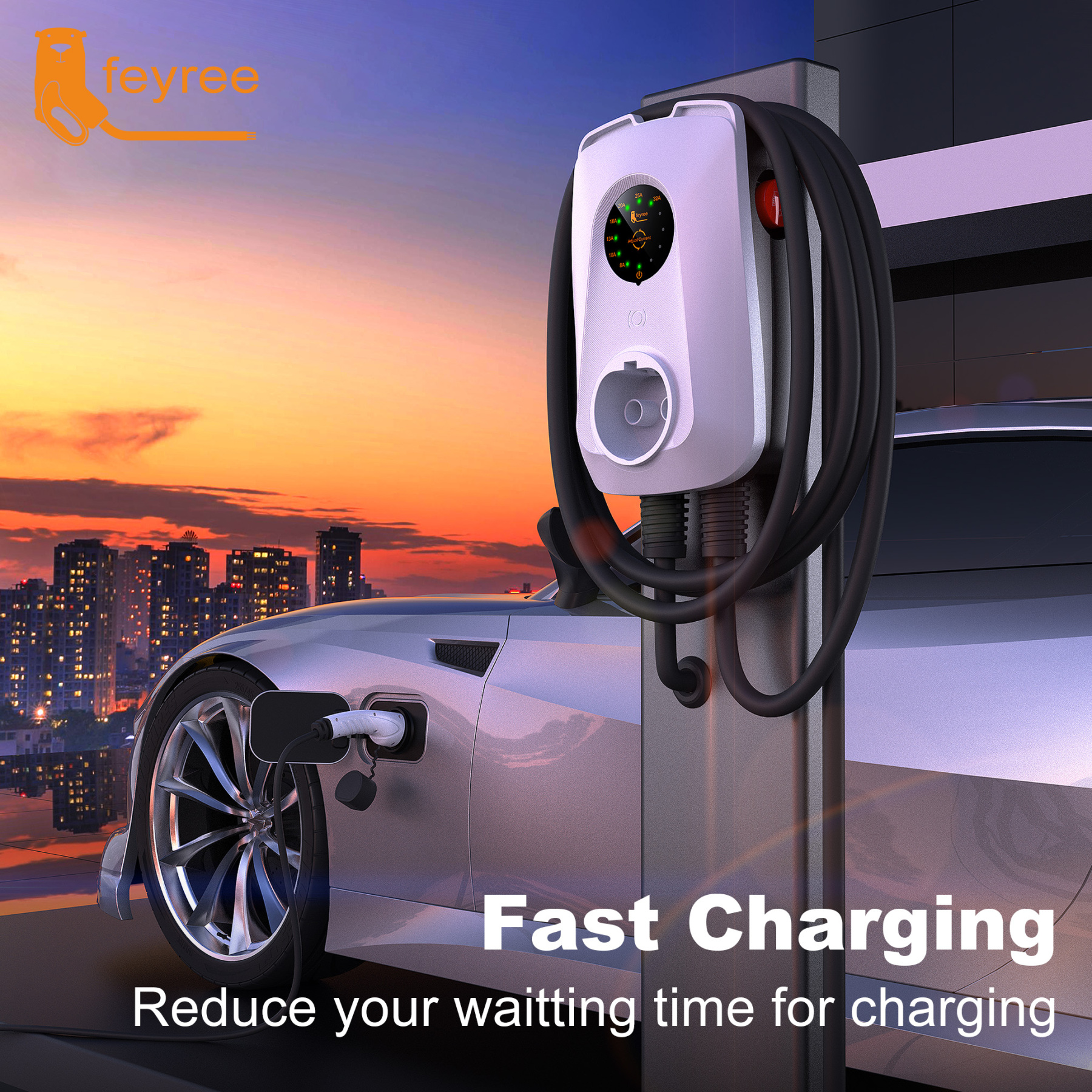 feyreeType2 7KW EV Charger 32A  Adjustable  Fast Charging Socket Version