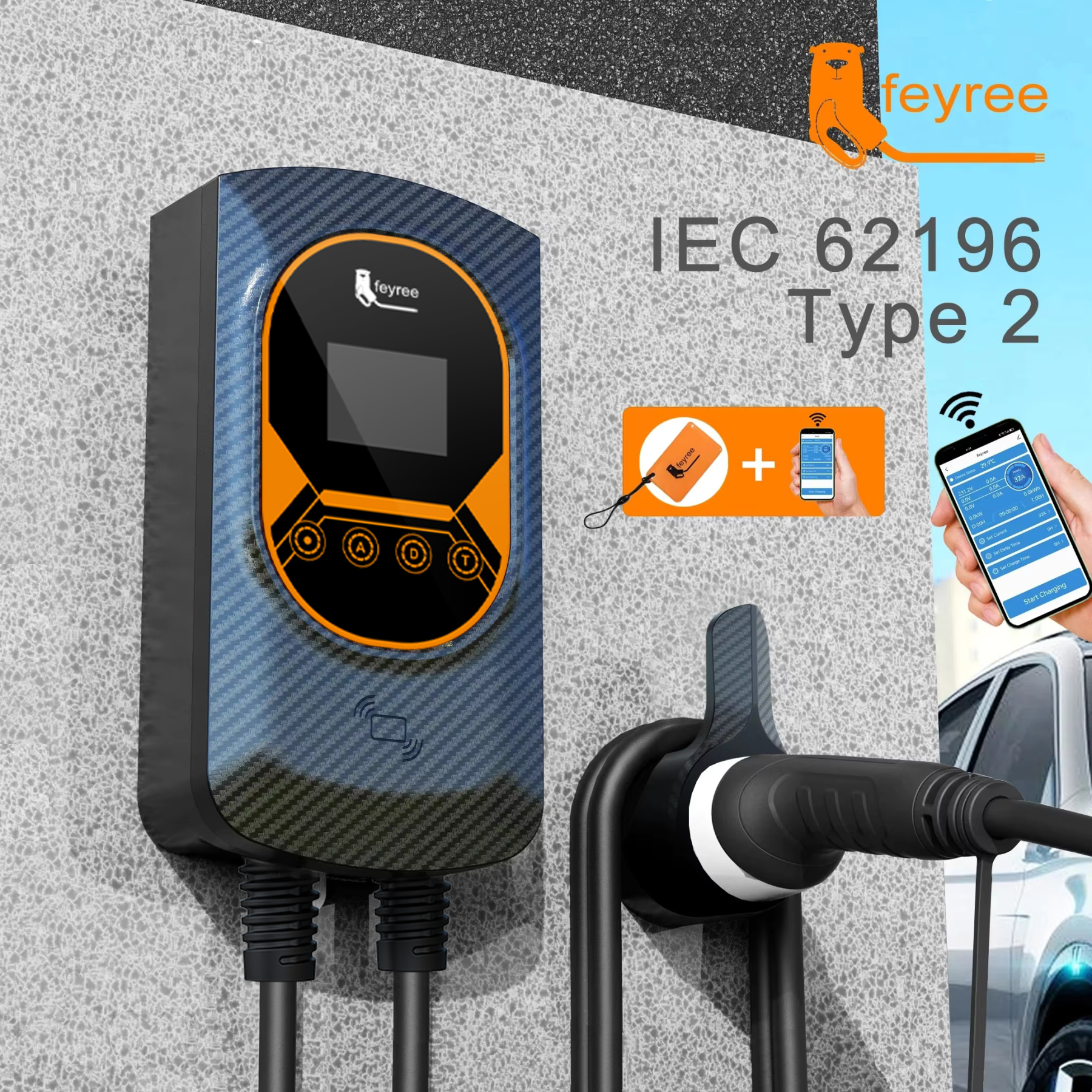 feyree EV Charger 7.6KW EV Wallbox Type 2 EV Charging Station 7.6KW Type2 EV Charger