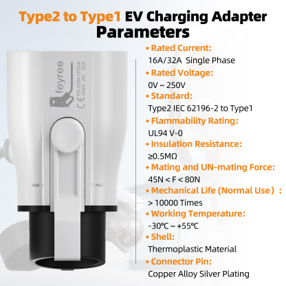 Feyree EV Charger Adapter Type2 to Type1 32A 1Phase 3.5KW 7KW