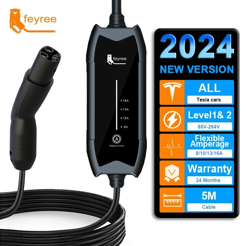 feyree Portable EV Charger 3.5KW Charging Station 16A Adjustable Current Fast Charging with NACS Plug Compatible for Tesla Cars-feyree