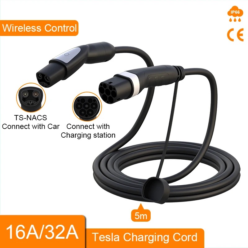 Type 2 to Tesla NACS EV Charger Cable for Model 3/Y/X/S