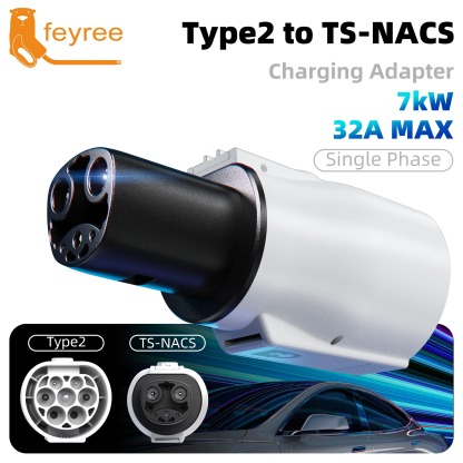 feyree Type 2 to NACS EV Charger Adapter 32A 7kW 1 Phase AC Charging Cable Connector for Tesla Electric Car Home Charging