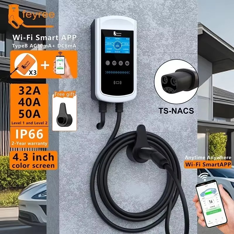 feyree Tesla EV Charging Station 7KW 9.6KW 12KW With APP Control 4.3″ Screen