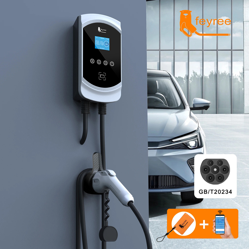 feyree EVSE Wallbox EV Charger GB/T Socket 32A 7KW 1Phase 16A 11KW 3Phase 22KW APP Control Charging Station for Electric Vehicle