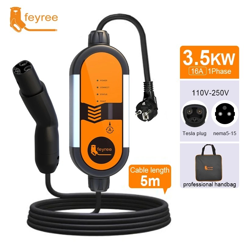 feyree Portable EV Charger 3.5KW Charging Stations 16A Adjustable Current Fast Charging with NACS Plug Compatible for Tesla Cars-feyree