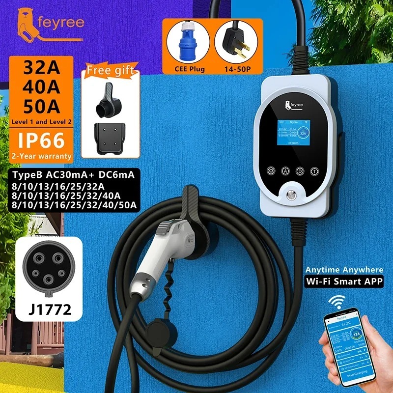 feyree Type1 Portable EV Charger 7.6KW 9.6KW 12KW With APP Control-feyree