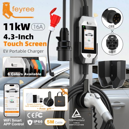 feyree EV Charger GB/T 11kW 16A 3P Car Charger 4.3inch TouchScreen Smart WIFI APP Control EVSE Charging Box with 6 Colors Option