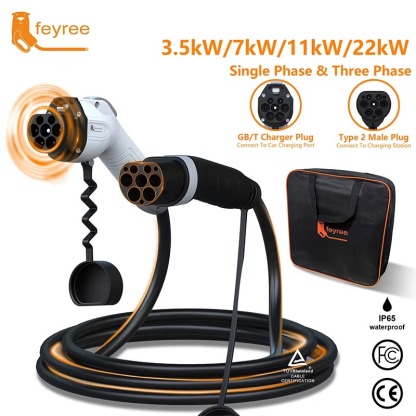 feyree EV Charger GB/T Female Car side to type2 Male Plug 16A 3.5KW 32A 7KW Charging Cable 5m 11KW 22KW 3Phase for Electric Car