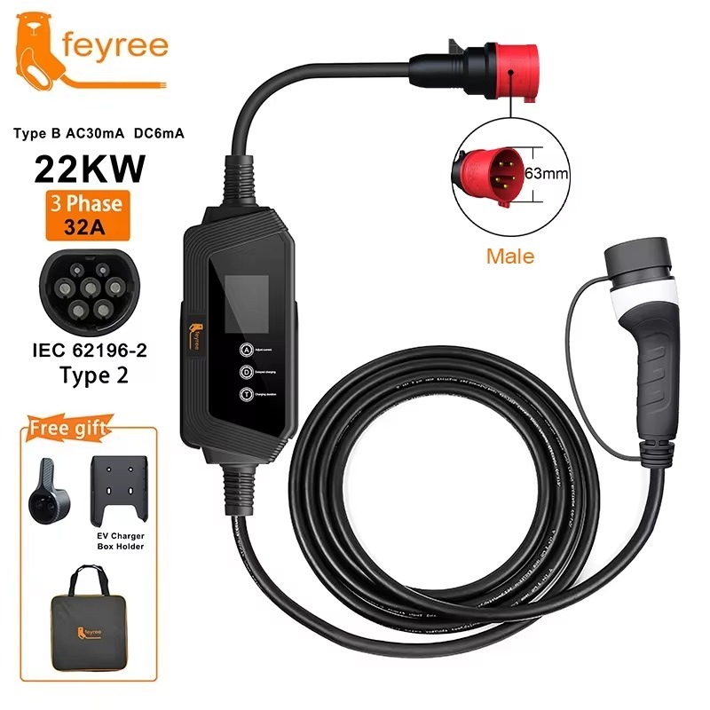 Electric Vehicle Charger 22KW Type2 Portable EV Charger  3Phase EV Charger