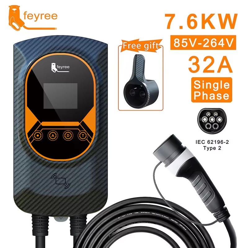 feyree EV Charger Type2 7.6KW 11KW 22KW EVSE Wallbox Wallmount Charging Station 5m Cable for Electric Vehicle