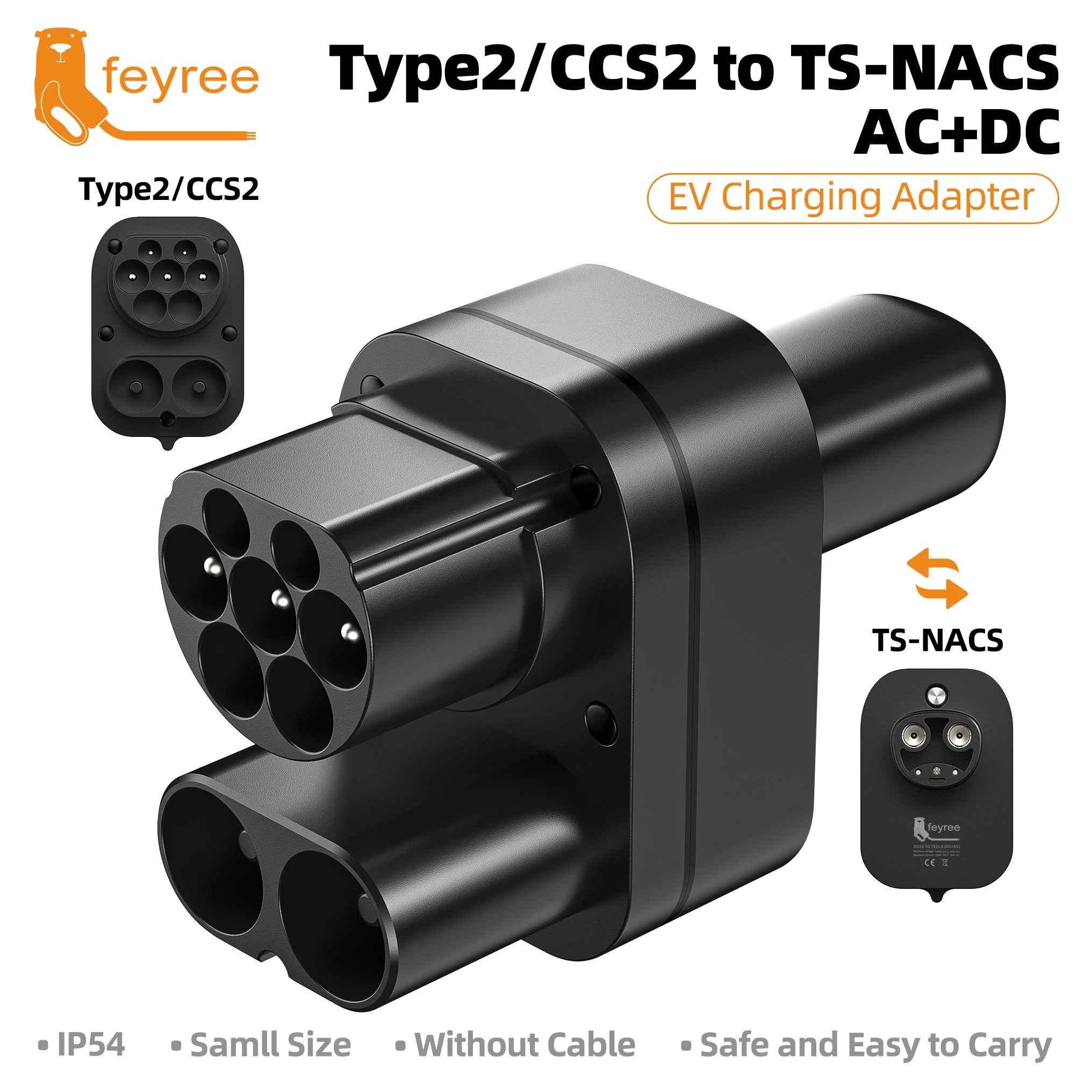 feyree CCS2 to Tesla AC+DC Adapter Fit for Tesla Model 3/X/Y Made in USA CCS2 Combo Adapter Support CCS2 and Type2 EV Charger