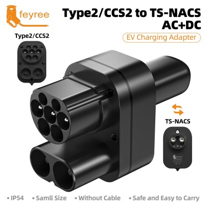 feyree CCS2 to Tesla AC+DC Adapter Fit for Tesla Model 3/X/Y Made in USA CCS2 Combo Adapter Support CCS2 and Type2 EV Charger