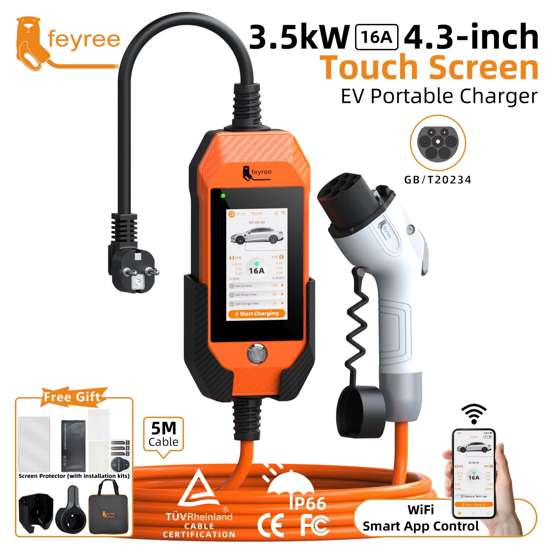Feyree GB/T EV Charger 16A 3.5kW Portable Charger