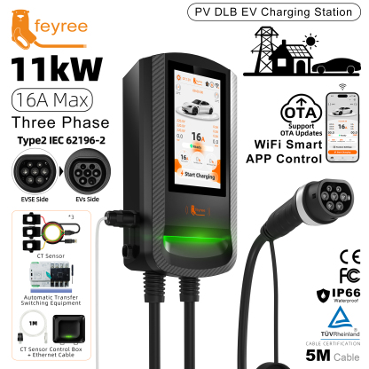 feyree Type 2 PV Solar DLB EV Charger 7/11/22KW Wallbox 7Inch Touch Screen APP Control OTA Upgrade Charging Log Home Wallbox