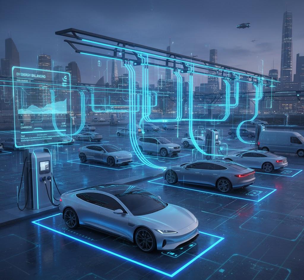 High-speed public EV charging hub with smart energy balancing for fast, reliable city fleet and road trip charging.