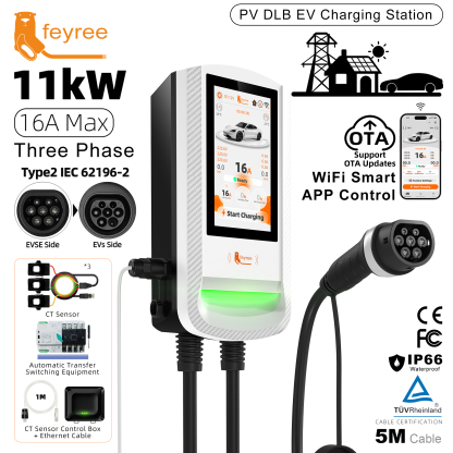 feyree Type2 EV Charger Smart APP Control with7 Inch Touch Screen Charging Log OTA Upgrade with PV  Load Balancing Solar Charger