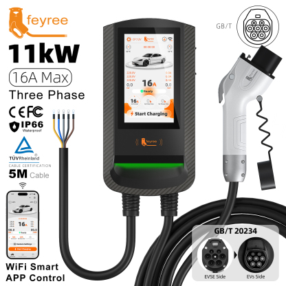 feyree GBT EV Wallbox RFID Card&Smart APP Control 7Inch Touch Screen OTA Upgrade Charging Log Home Charging Station for EV cars