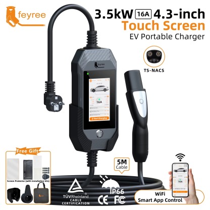 feyree 4.3in Touchscreen Portable EV Charger For 3.5kW 16A 1Phase Tesla With WiFi APP Control EVSE Wallbox For EV Car Charging