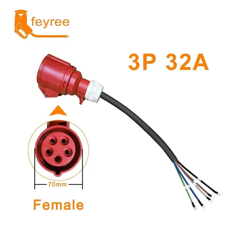 Feyree EV Charger CEE Female Plug Adapter Waterproof Connection WallMount Socket 16A/32A 1/3Phase 7kW 11kW 22kW Portable Charger