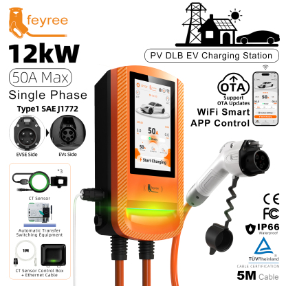 feyree 7 Inch Touch Screen Type 1 EV Charger Smart APP Charging Log OTA Upgrade with PV Automatic Load Balancing Solar Charger
