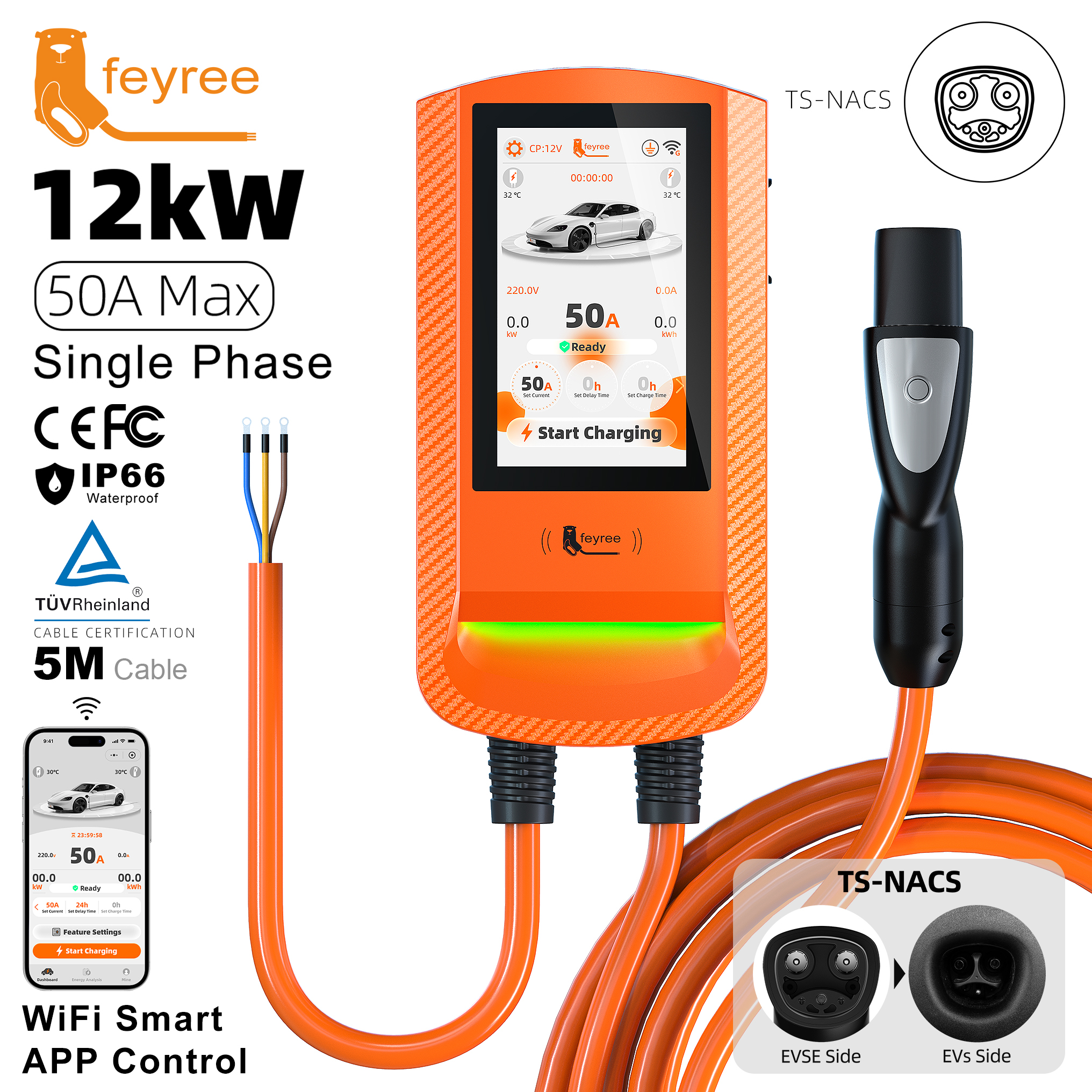 feyree NACS Wallbox EV Charger Smart APP Control Charging History Record OTA Upgrade Safety Exclusive Home Charging Station