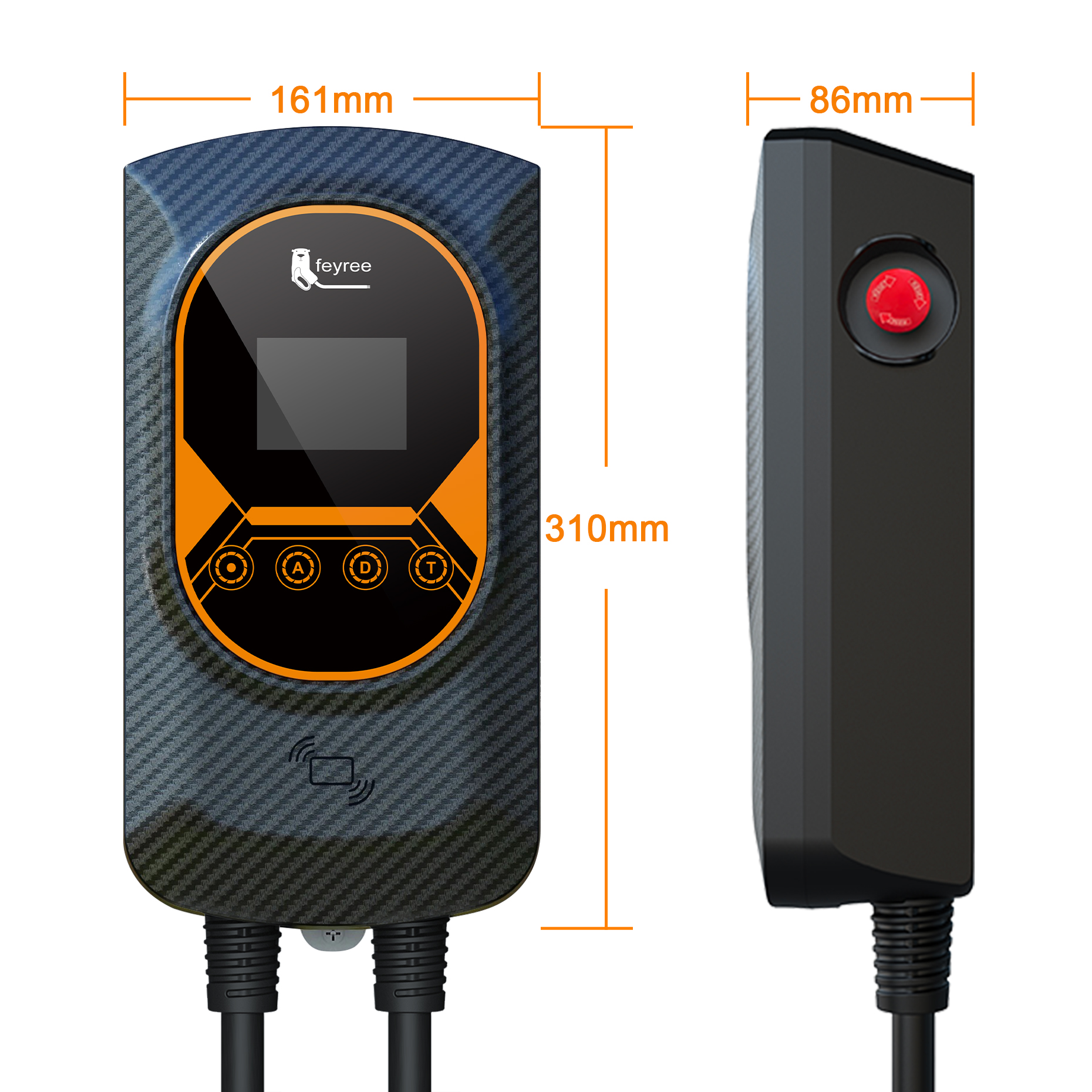 Versatile 22kW, 11kW, or 7.6kW GB/T EV wall charger with app control, RFID access, and 5m cable.