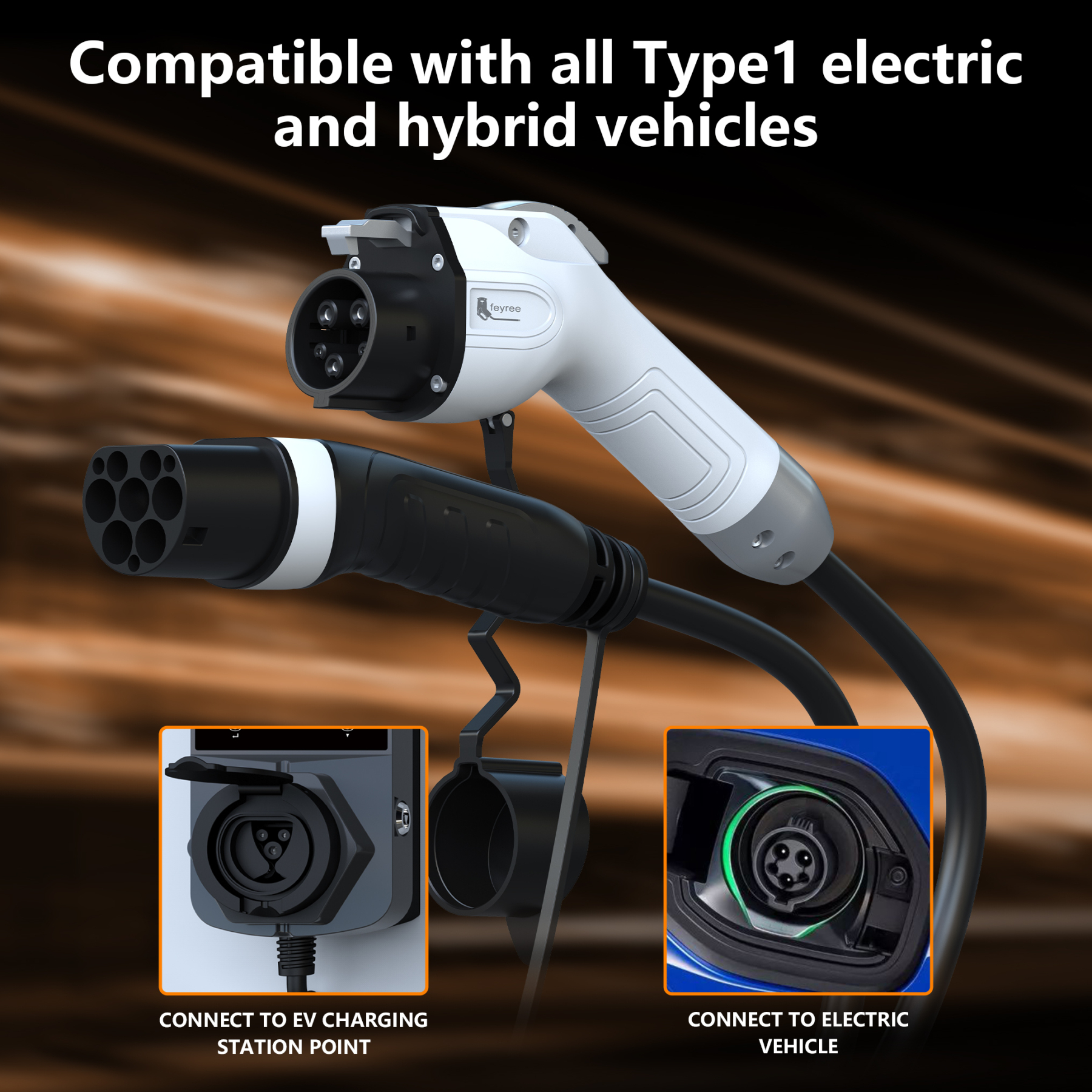 feyree EV Charging Cable J1772 Type1 to Type2 Female to Male Plug 32A 16A 5m Cable Electric Vehicle Cord for Car Charger Station