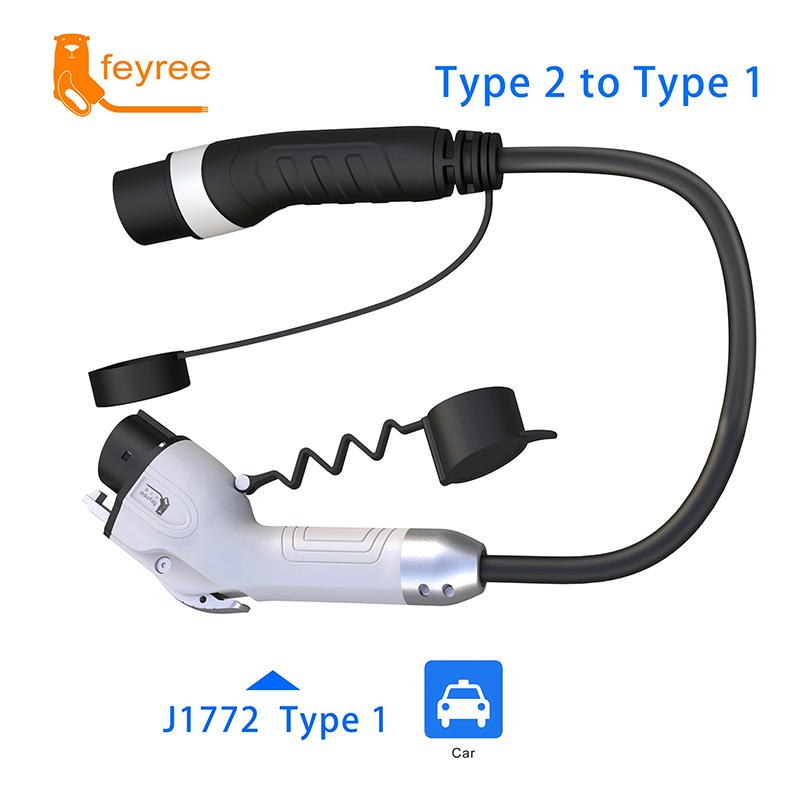 Type 2 to J1772 (Type 1) charging adapter cable, enabling seamless connection between European and North American EV charging stations.
