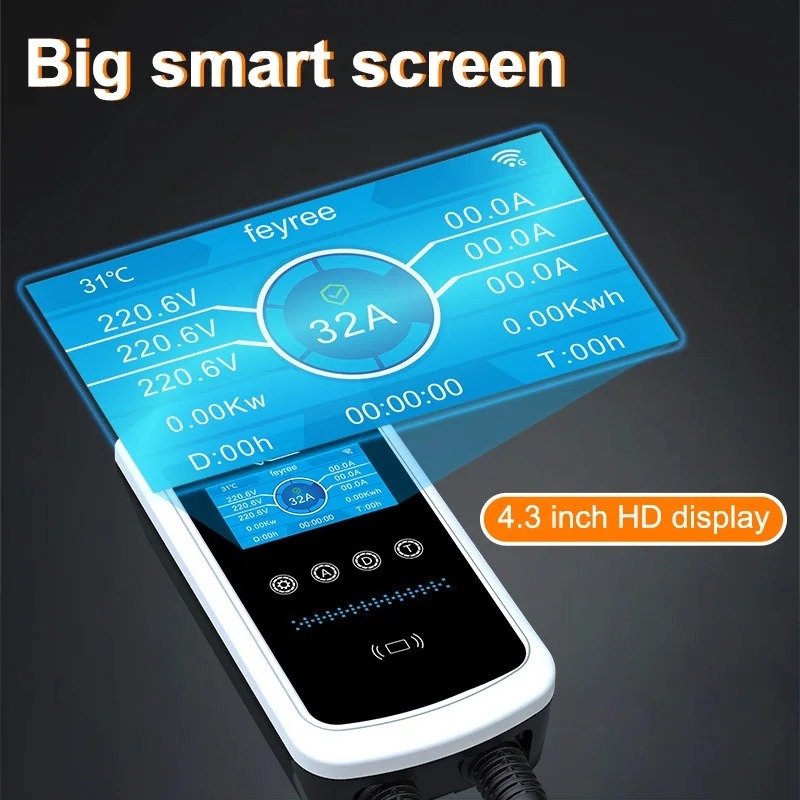 feyree GB/T EV Charging Station 7.6KW 11KW 22KW With APP Control 4.3″ Screen-feyree