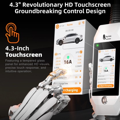 feyree Portable EV Charger 11kW 16A 3P Fast Charging Type2 Socket 4.3inch Touch Screen Design Smart WIFI APP Control AC Charger